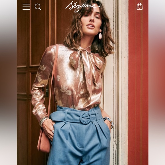 Sezane Lives Blouse in Metallic Golden Jacquard Floral  SZ. 10/42 - Picture 1 of 10
